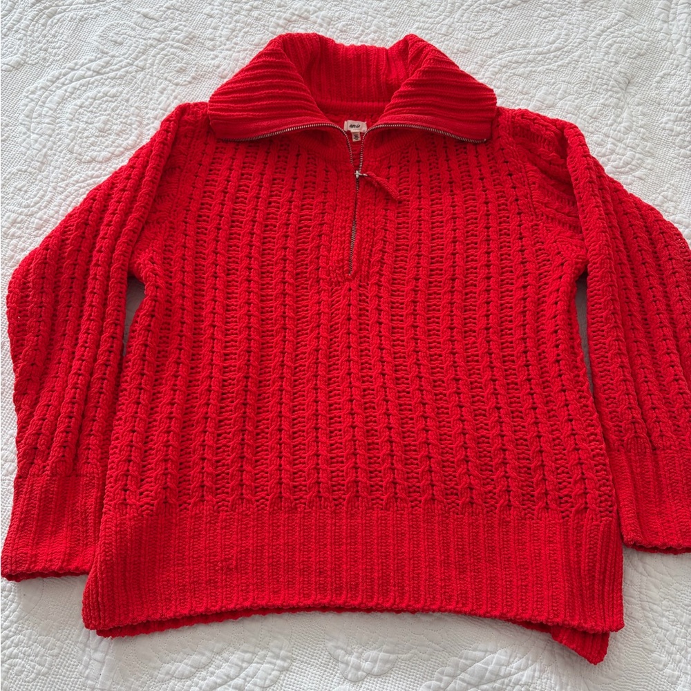 Aerie Red Quarter Zip Sweater Oversized